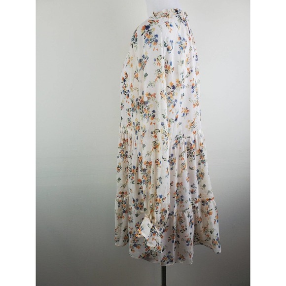 Vici Dress Large Women Long‎ Sleeve Boho Floral Swing Ivory Tiered Ruffle Neck - Picture 7 of 13